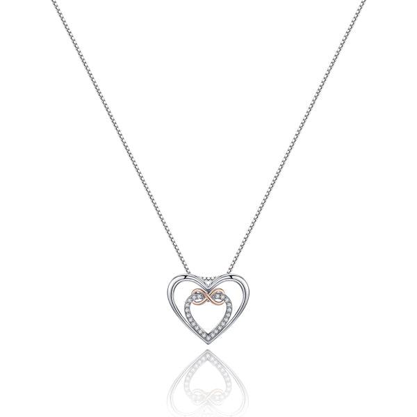 Silver Double Heart Infinity Necklace-Women Necklace-Auswara
