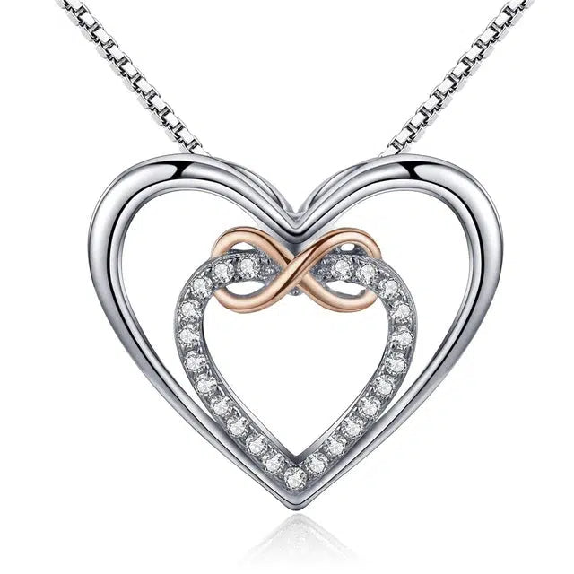 Silver Double Heart Infinity Necklace-Women Necklace-Auswara