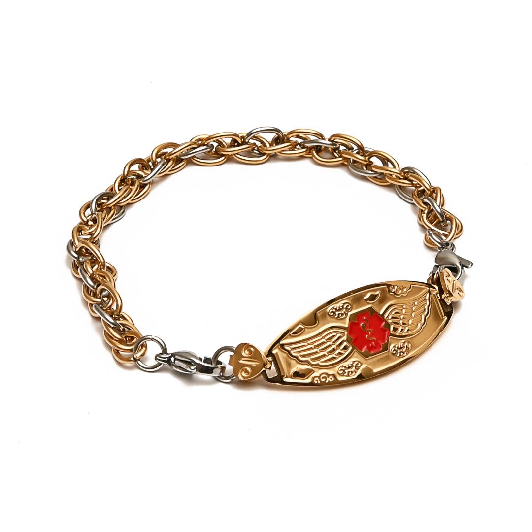 Silver & Gold Chain Medical Alert ID Bracelet-Medical ID Bracelet-Auswara
