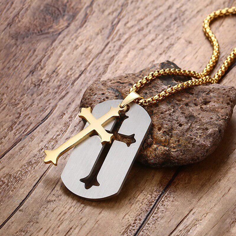 Silver & Gold Cross Necklace-Cross Necklace-Auswara