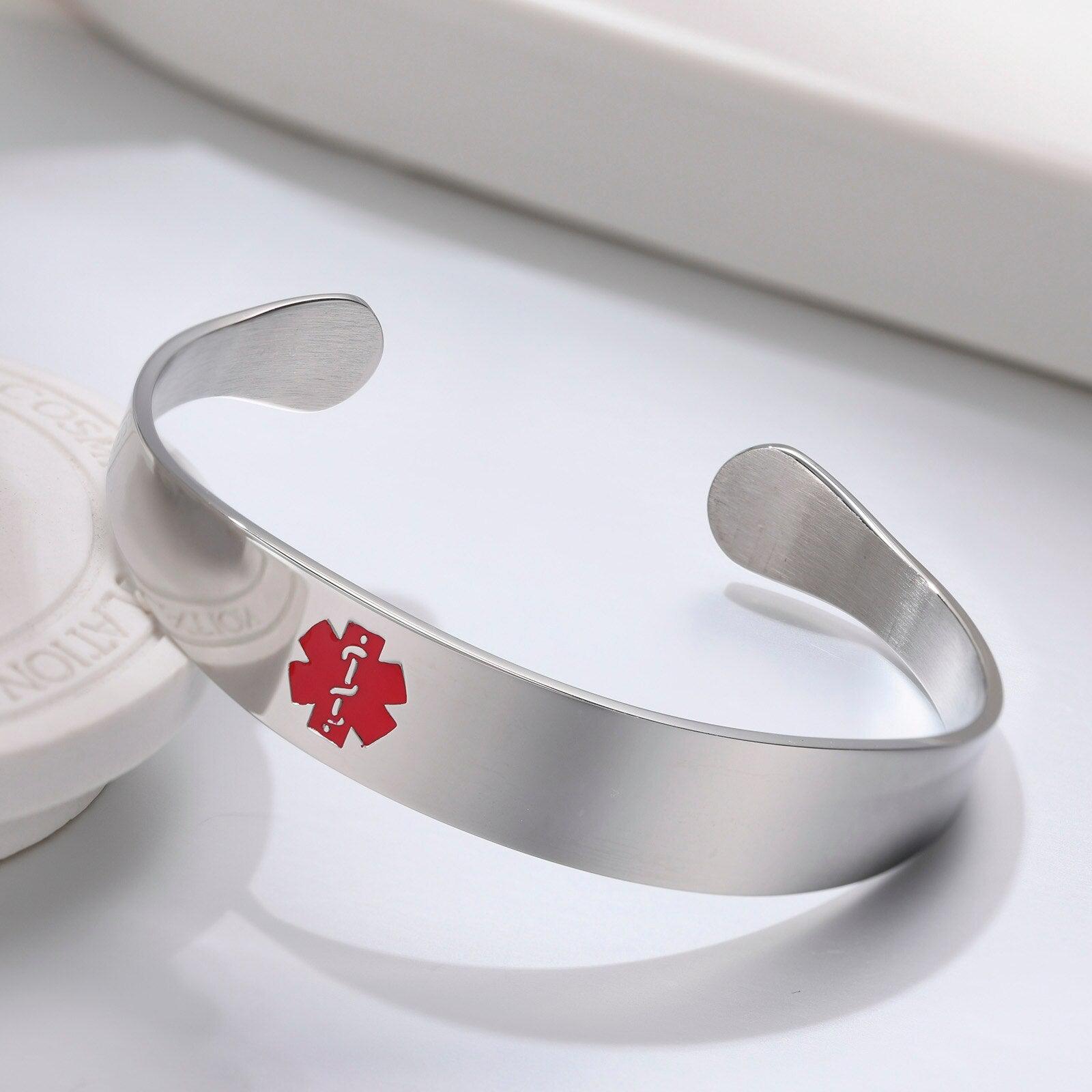 Silver Medical Alert Cuff Bracelet-Medical ID Bracelet-Auswara