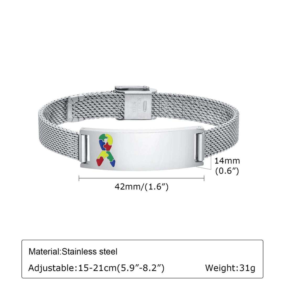 Silver Mesh Autism Medical ID Bracelet-Medical ID Bracelet-Auswara