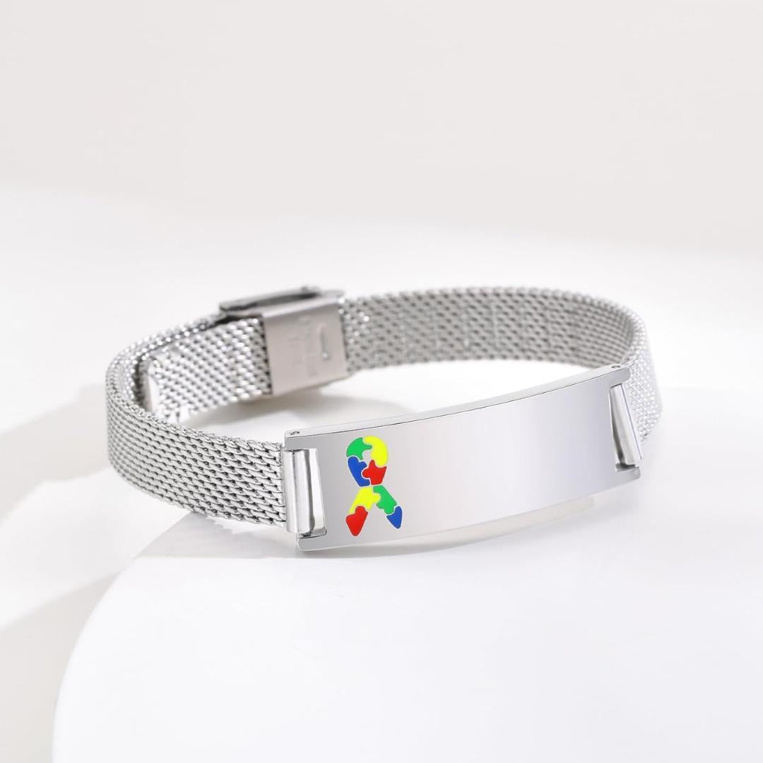 Silver Mesh Autism Medical ID Bracelet-Medical ID Bracelet-Auswara