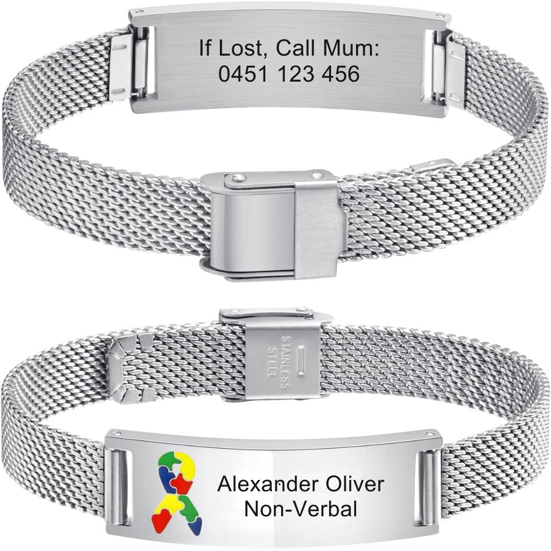 Silver Mesh Autism Medical ID Bracelet-Medical ID Bracelet-Auswara