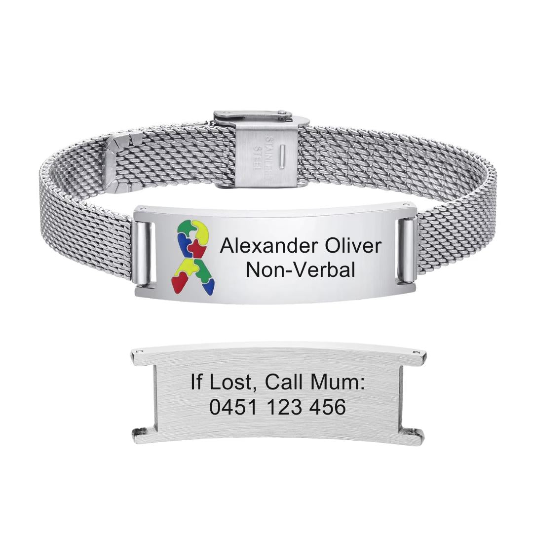 Silver Mesh Autism Medical ID Bracelet-Medical ID Bracelet-Auswara