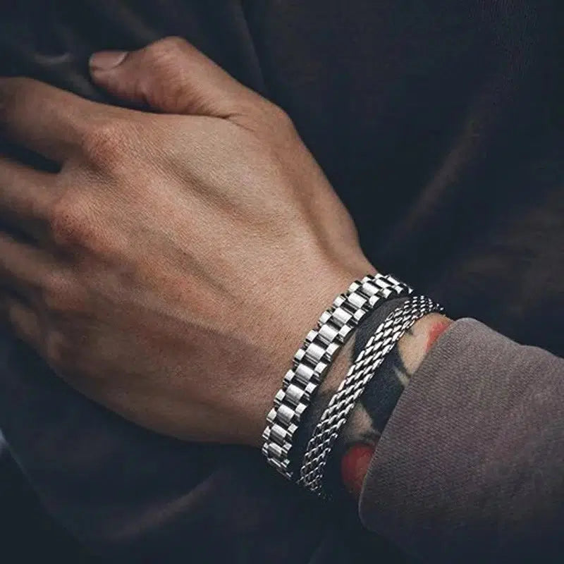 Silver Solid Style Stainless Steel Bracelet-Chain Bracelet-Auswara