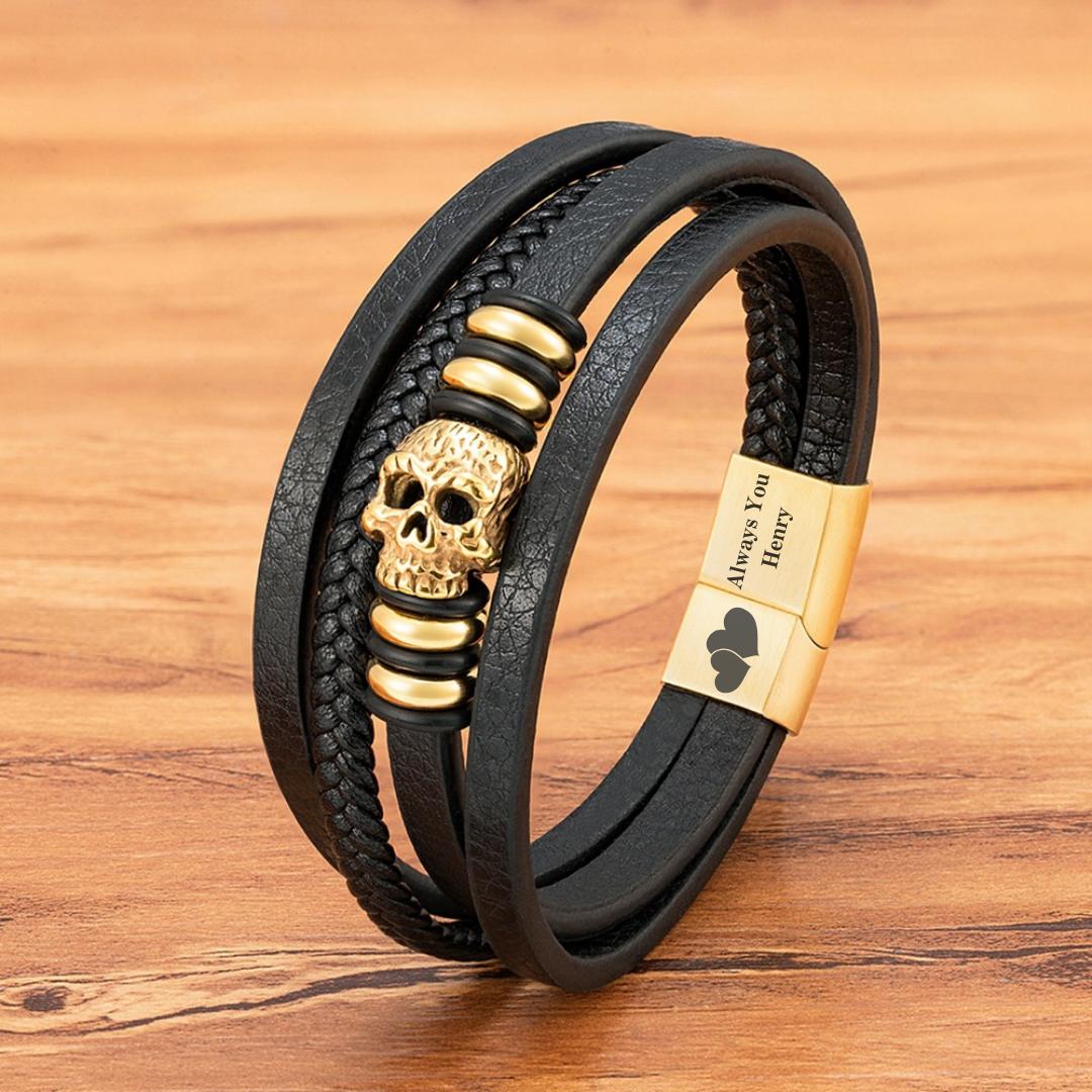 SkullForge Personalised Leather Bracelet-Personalised Bracelet-Auswara