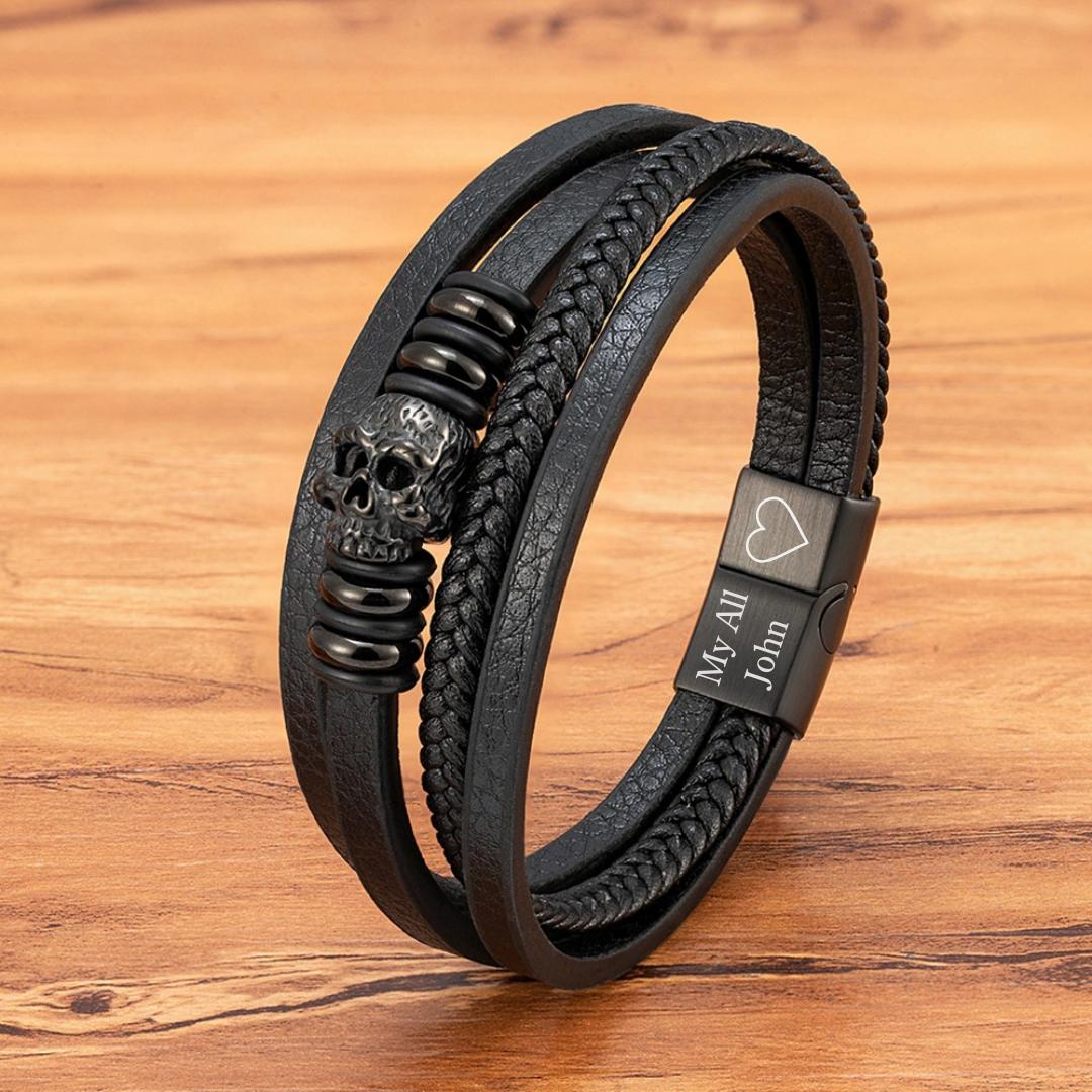 SkullForge Personalised Leather Bracelet-Personalised Bracelet-Auswara