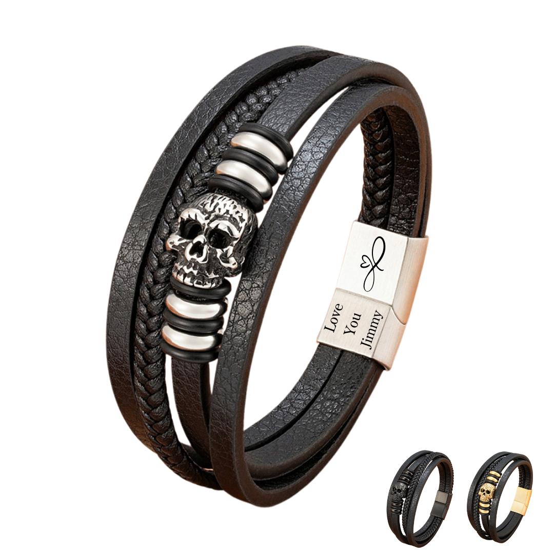 SkullForge Personalised Leather Bracelet-Personalised Bracelet-Auswara