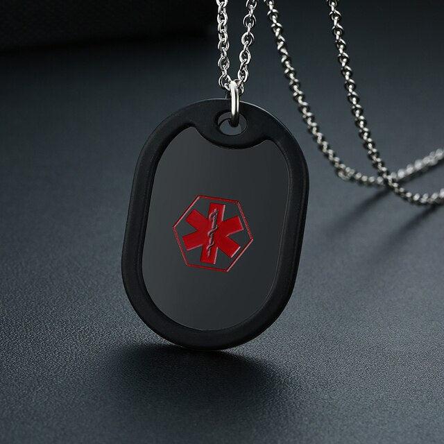 Sports Medical ID Dog Tag Necklace with Rubber Edges-Medical Necklace-Auswara