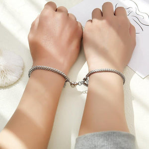 & Silver Heart Shaped Stainless Steel Magnetic Couple Bracelet | SHEIN
