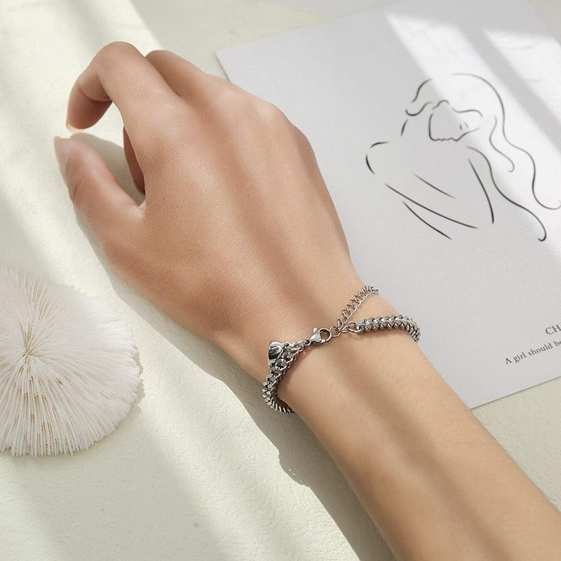 Stainless Steel Magnetic Heart Couples Bracelet Set-Couple Bracelet-Auswara