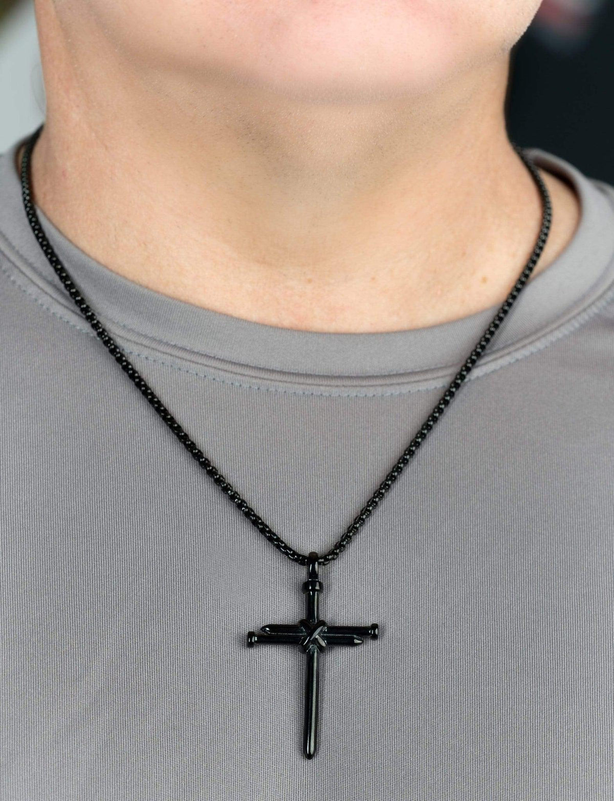 Stainless Steel Nail Cross Necklace – Black Colour-Cross Necklace-Auswara