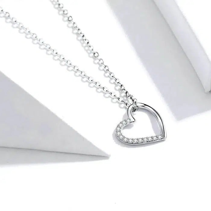 Sterling Silver CZ Open Heart Necklace-Women Necklace-Auswara