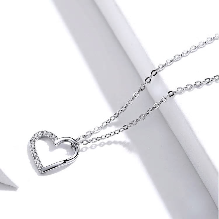 Sterling Silver CZ Open Heart Necklace