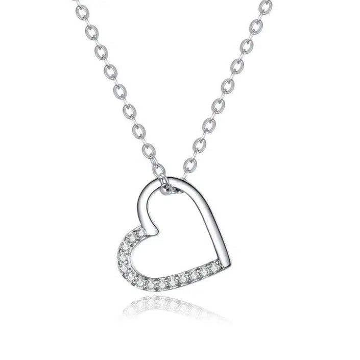 Sterling Silver CZ Open Heart Necklace-Women Necklace-Auswara