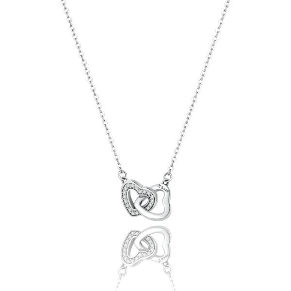 Sterling Silver Double Heart Necklace with Cubic Zirconia-Women Necklace-Auswara
