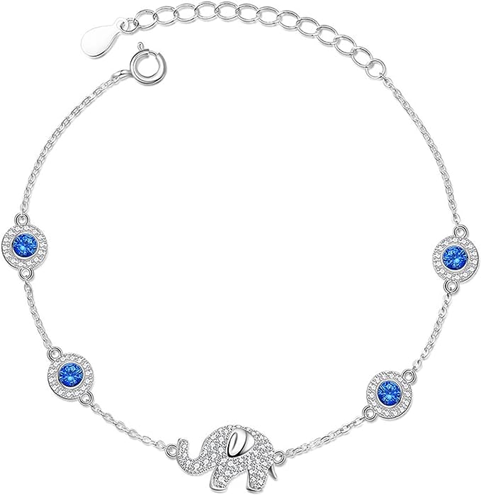 Sterling Silver Evil Eye Bracelet with Elephant Charm-Evil Eye Bracelet-Auswara
