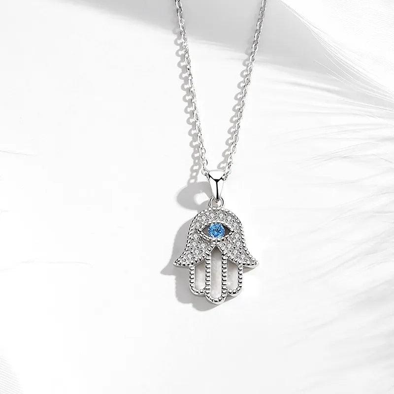 VOROCO Hamsa Hand Eye Charm Bead - S925 Sterling Silver With CZ Zircon, Fits Bracelets & Necklaces