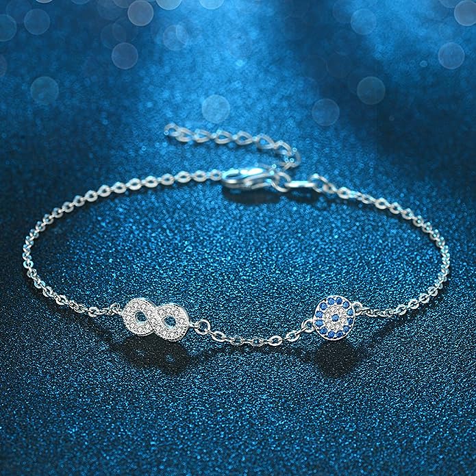 Sterling Silver Evil Eye Infinity Bracelet with Cubic Zirconia-Evil Eye Bracelet-Auswara