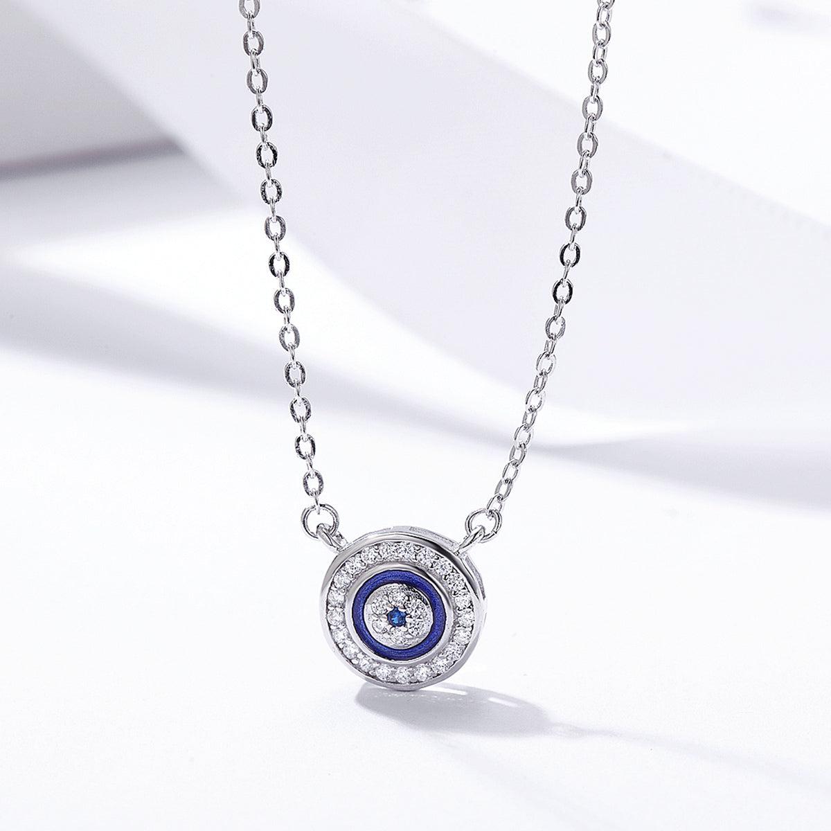 Sterling Silver Evil Eye Necklace with Cubic Zirconia-Evil Eye Necklace-Auswara