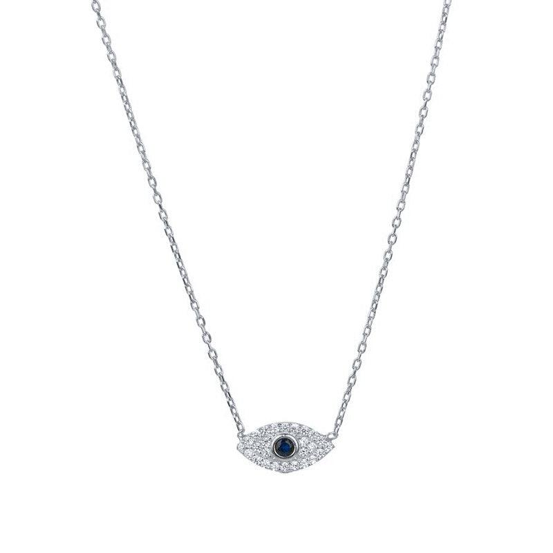 Sterling Silver Evil Eye Necklace with Cubic Zirconia in Silver Colour-Evil Eye Necklace-Auswara