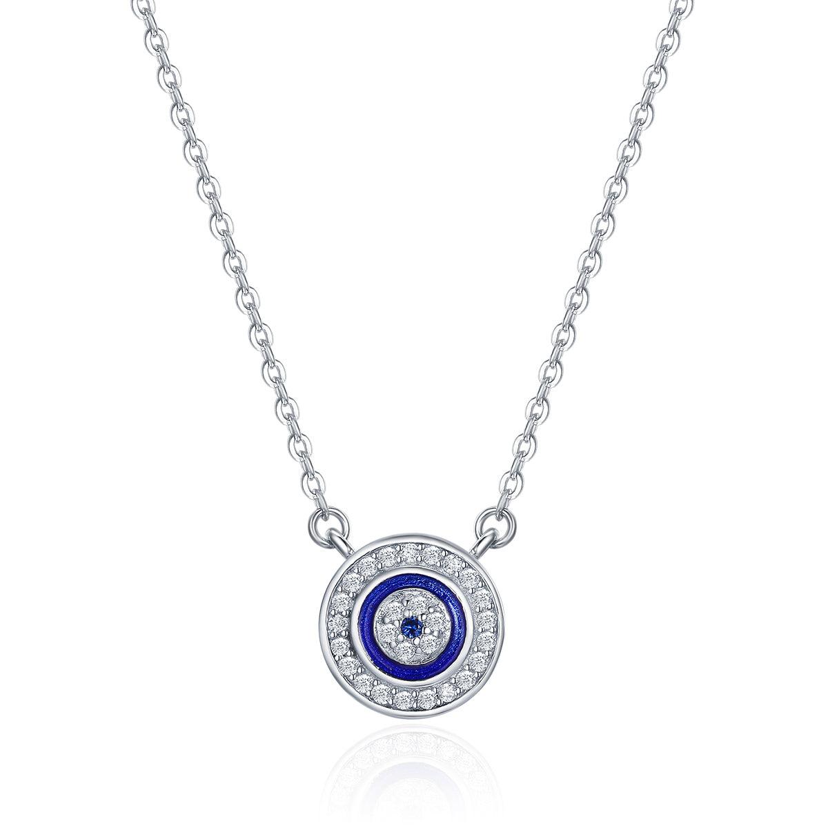 Sterling Silver Evil Eye Necklace with Cubic Zirconia-Evil Eye Necklace-Auswara
