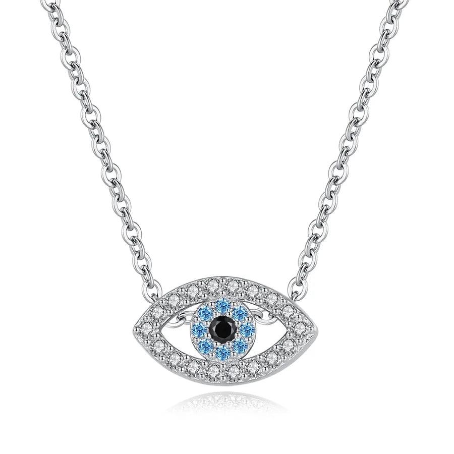 Sterling Silver Evil Eye Pendant Necklace with Cubic Zirconia-Evil Eye Necklace-Auswara