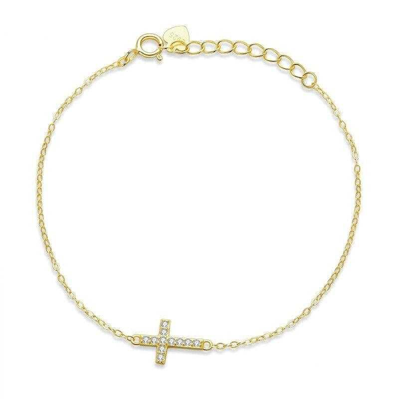 Sterling Silver Gold Plated Holy Cross Bracelet-Cross Bracelet-Auswara