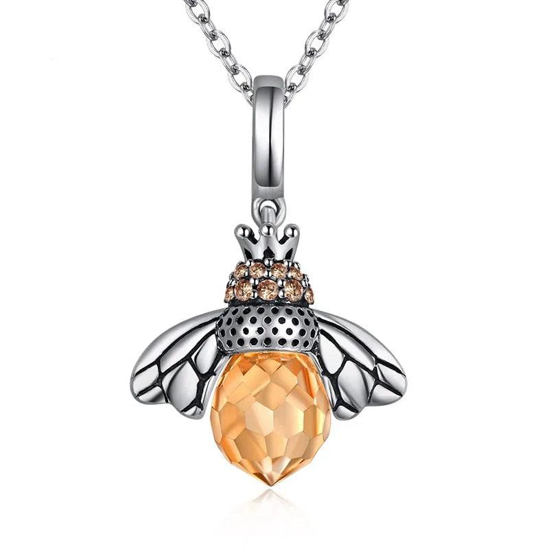 Sterling Silver Honey Bee Charm Necklace-Women Necklace-Auswara