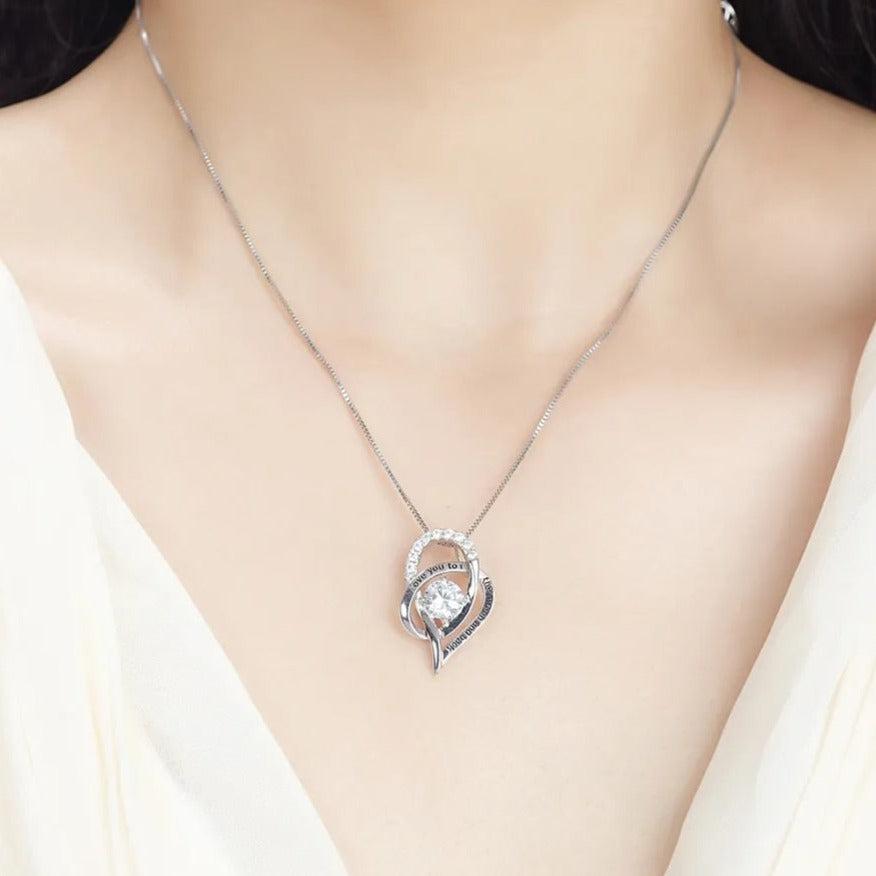 Sterling Silver Love Heart Pendant Necklace with Cubic Zirconia-Women Necklace-Auswara