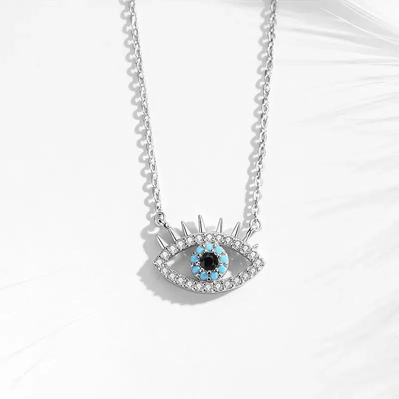 Sterling Silver Light Blue Evil Eye Necklace-Evil Eye Necklace-Auswara