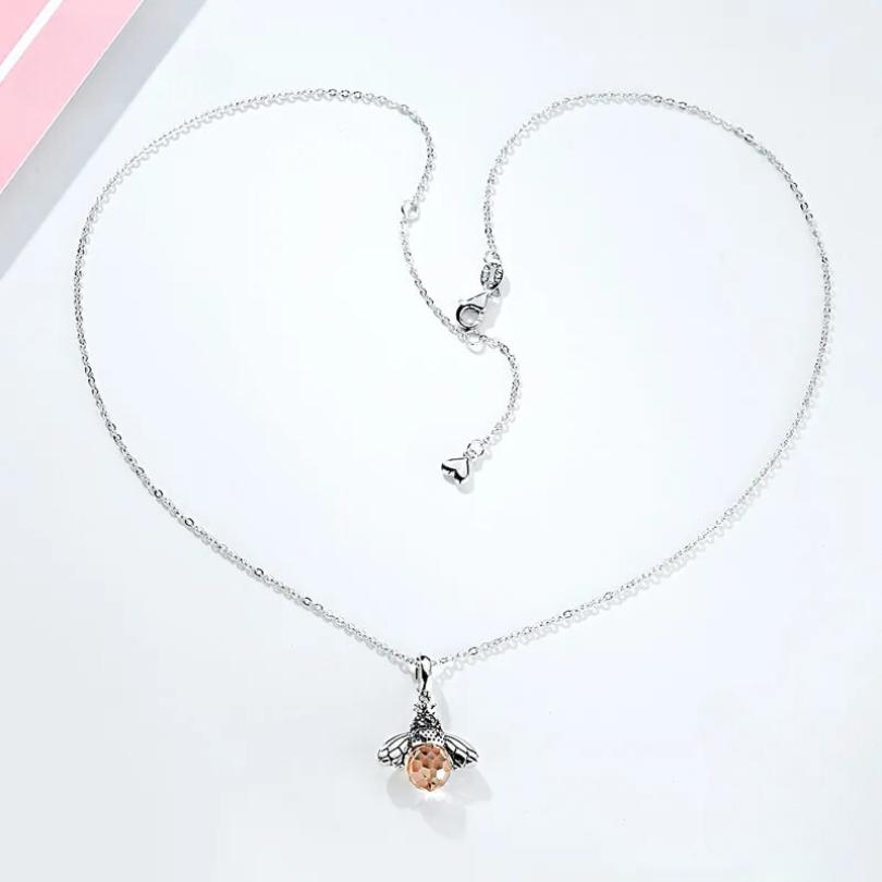 Sterling Silver Honey Bee Charm Necklace-Women Necklace-Auswara