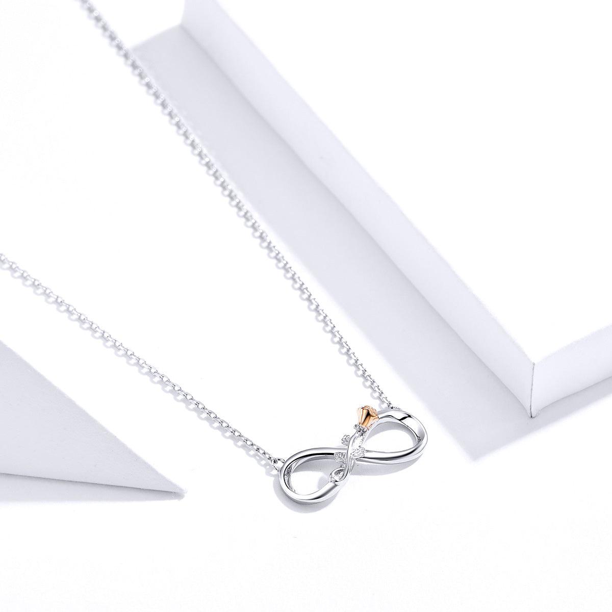 Sterling Silver Rose Flower Infinity Necklace-Women Necklace-Auswara