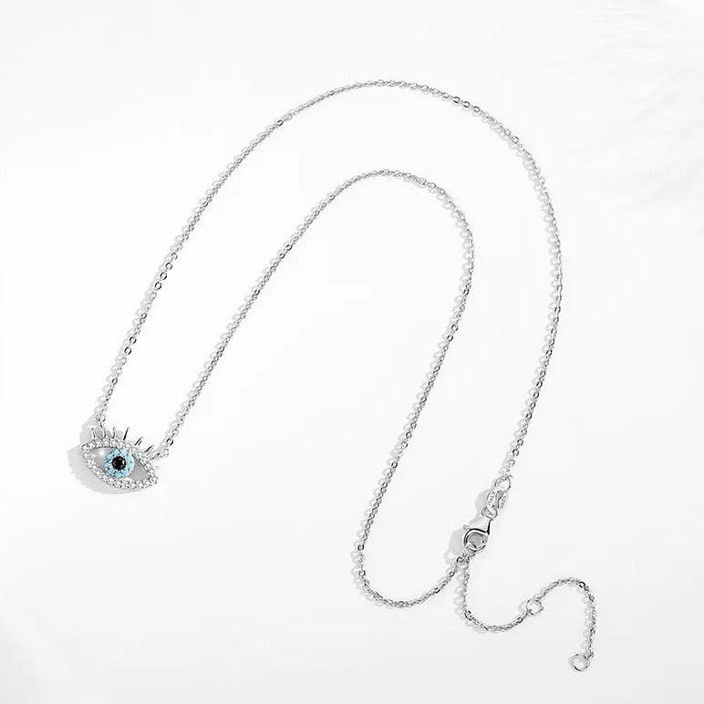 Sterling Silver Light Blue Evil Eye Necklace-Evil Eye Necklace-Auswara