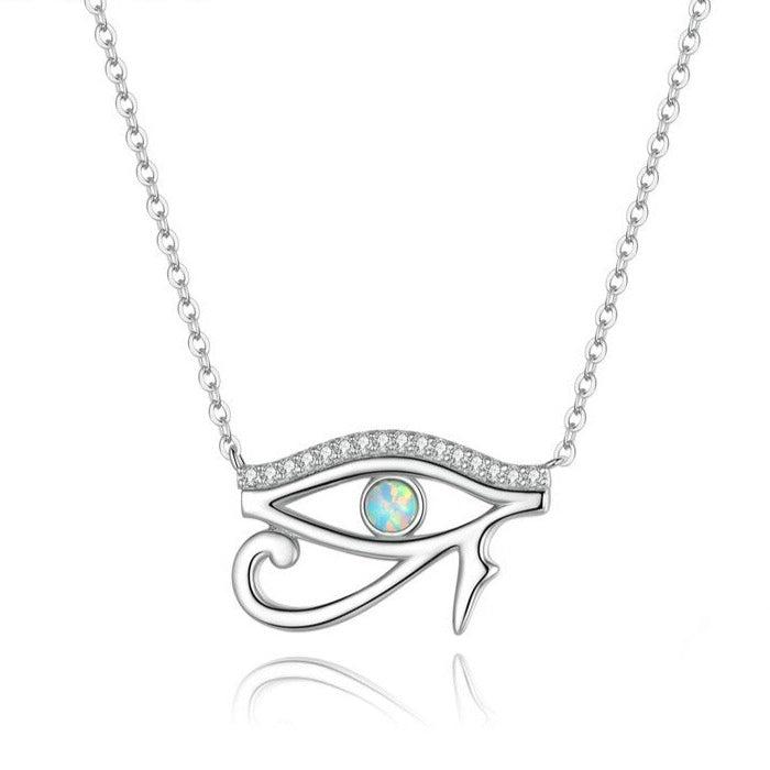 Sterling Silver Wedjat Eye Charm Necklace-Evil Eye Necklace-Auswara