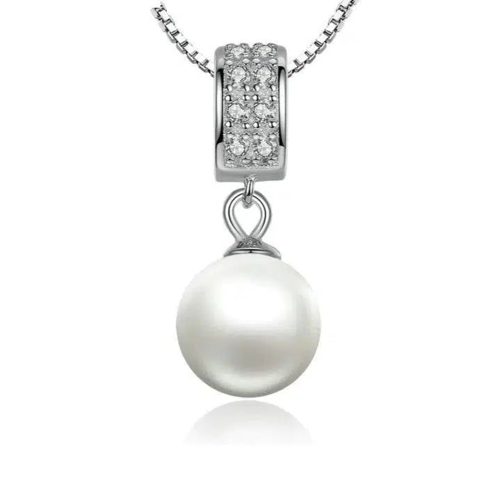 Sterling Silver Zirconia Pearl Pendant Necklace-Women Necklace-Auswara