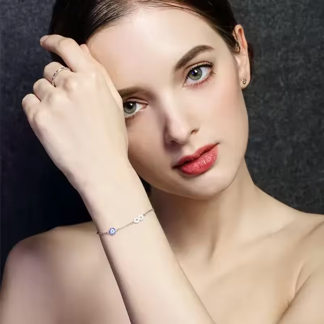 Sterling Silver Evil Eye Infinity Bracelet with Cubic Zirconia-Evil Eye Bracelet-Auswara