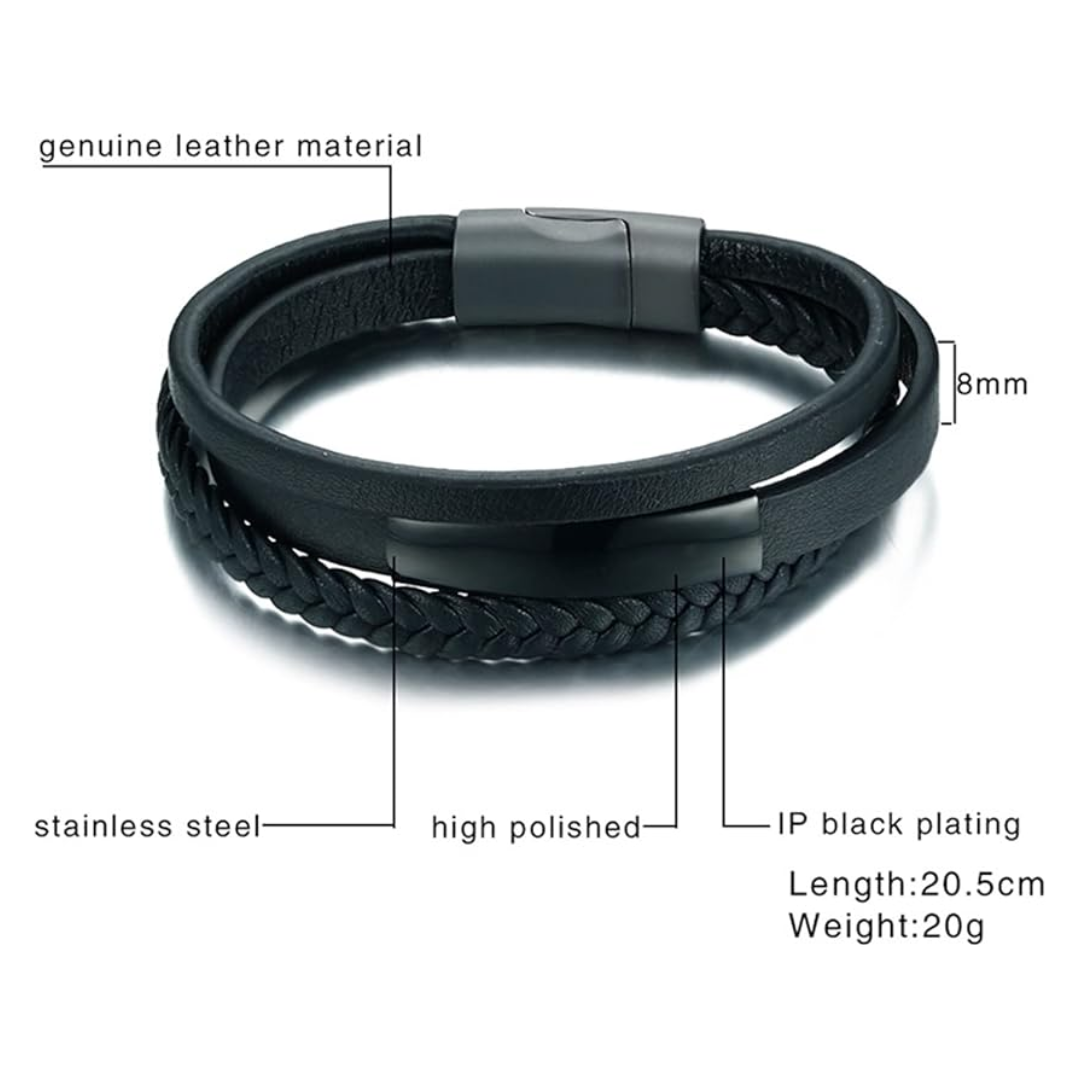 Personalised Three Layered Leather Bracelet
