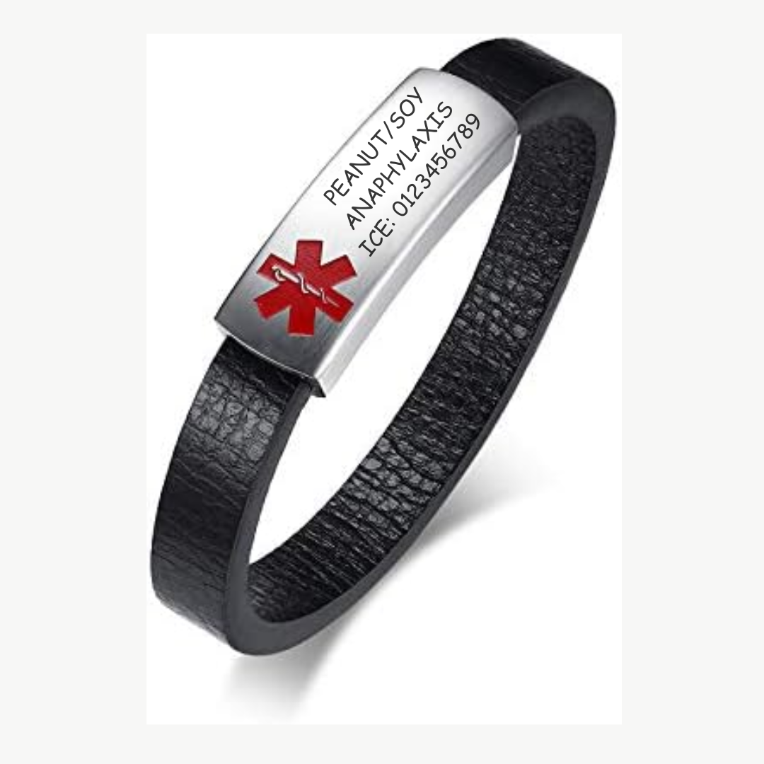 Personalised Leather Band Medical Alert Bracelet