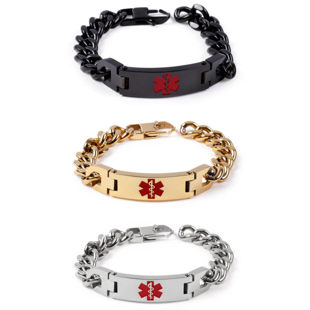 Unisex Stainless Steel Medical Alert Bracelet with Engraving