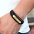 Black leather bracelet with engravable gold bar (OLD TEMPLATE)-Personalised Bracelet-Auswara