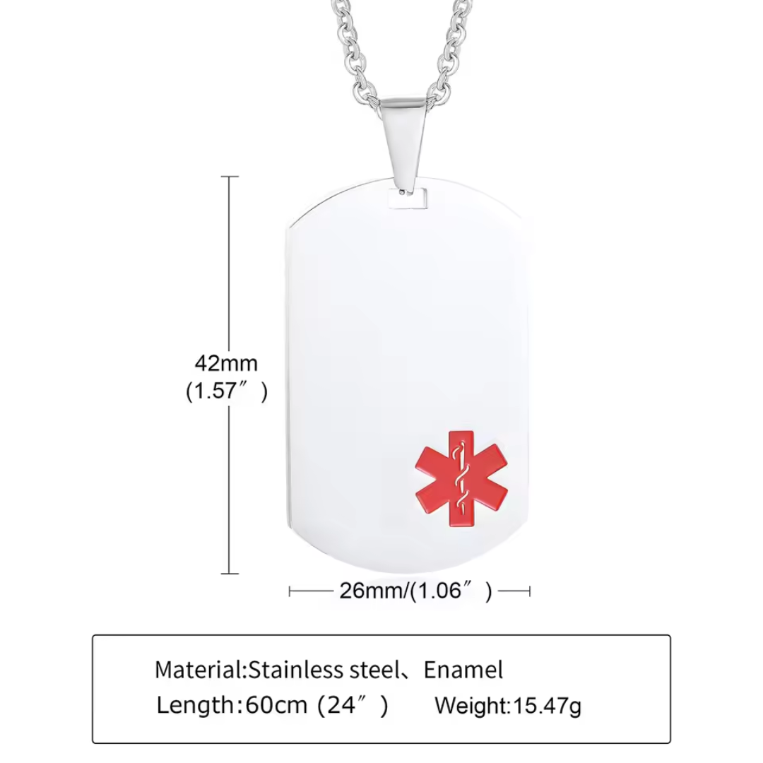 Personalised Silver Medical Alert Tag Necklace-Medical Necklace-Auswara