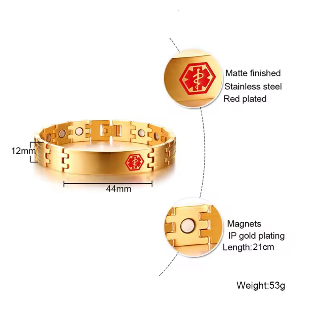 Gold Colour Stainless Steel Medical Alert ID Bracelet-Medical ID Bracelet-Auswara
