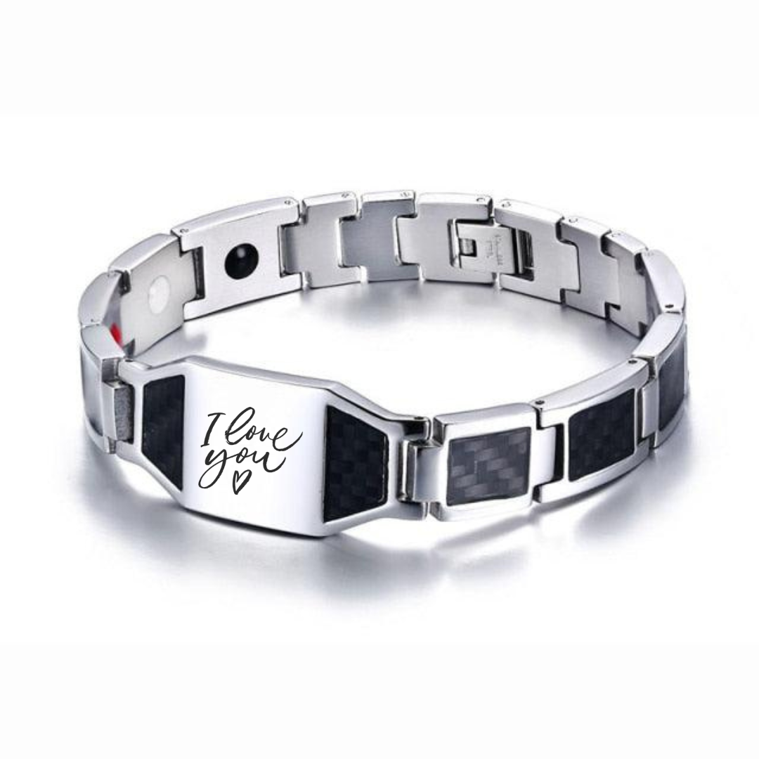 Silver & Black Personalised Steel Bracelet (OLD TEMPLATE)-Personalised Bracelet-Auswara