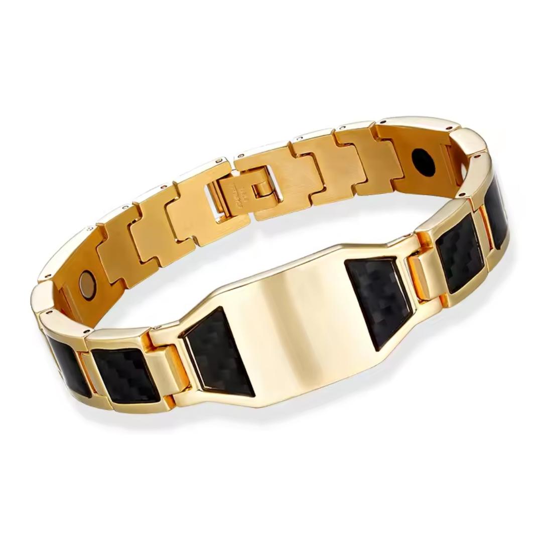 TitanEdge Carbon Armour Cross Bracelet - Gold & Black-Personalised Bracelet-Auswara