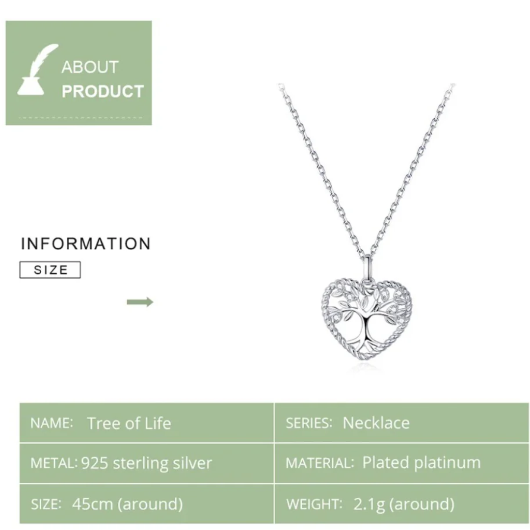 Tree of Life Heart Necklace In Sterling Silver