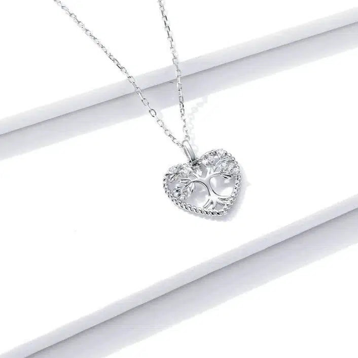 Tree of Life Heart Necklace In Sterling Silver-Women Necklace-Auswara