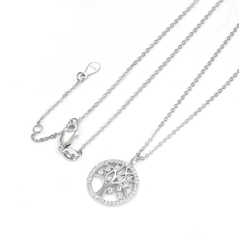 Tree of Life Necklace in Sterling Silver and Cubic Zirconia-Women Necklace-Auswara