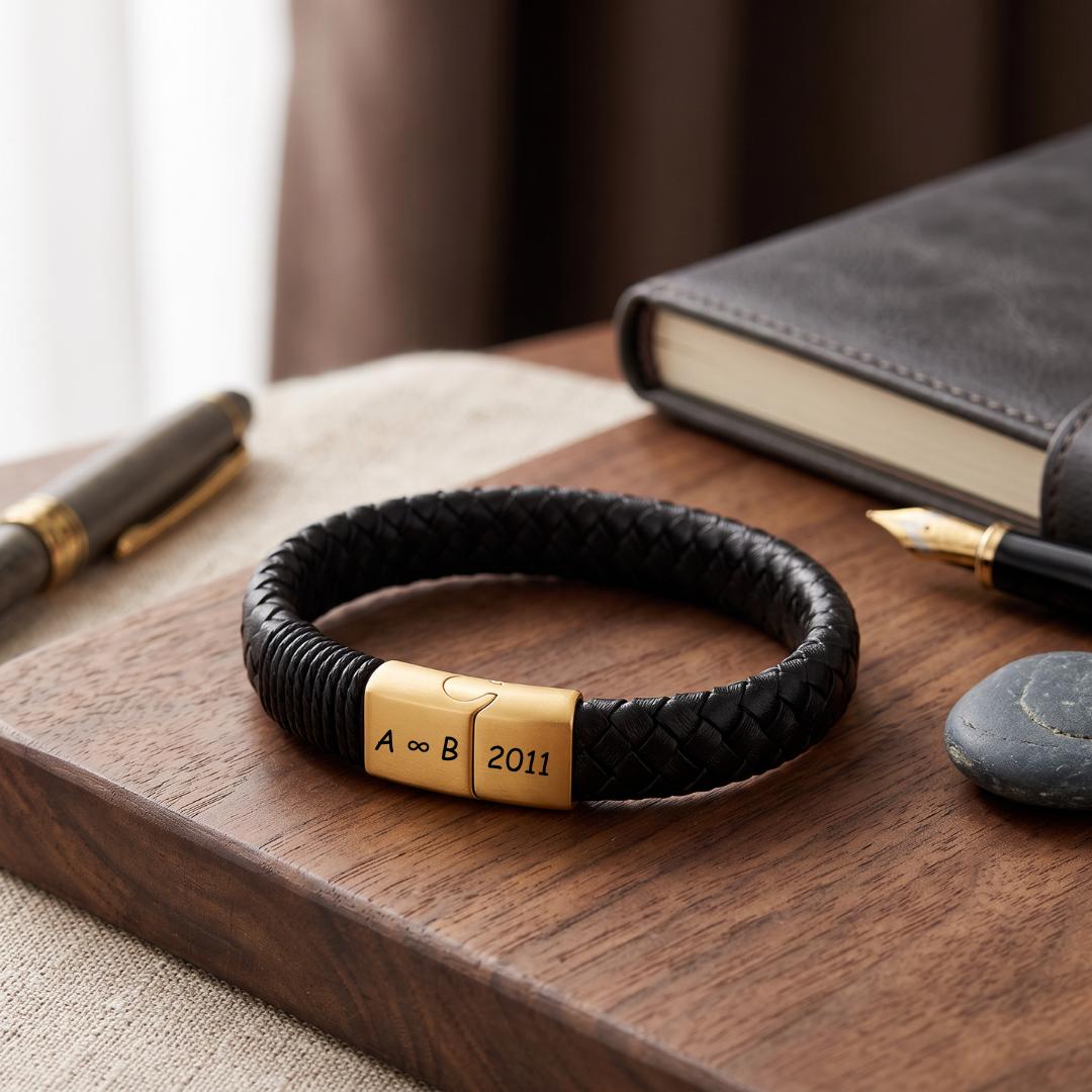 TriMark Personalised Leather Men Bracelet-Personalised Bracelet-Auswara